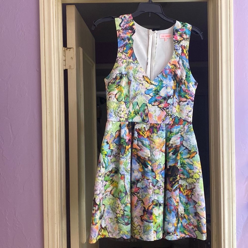 Colorful dress with interesting neckline